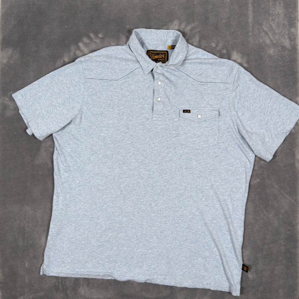 Howler Brothers Ranchero Polo Shirt Mens XL Blue Knit Pearl Snap Western Golf